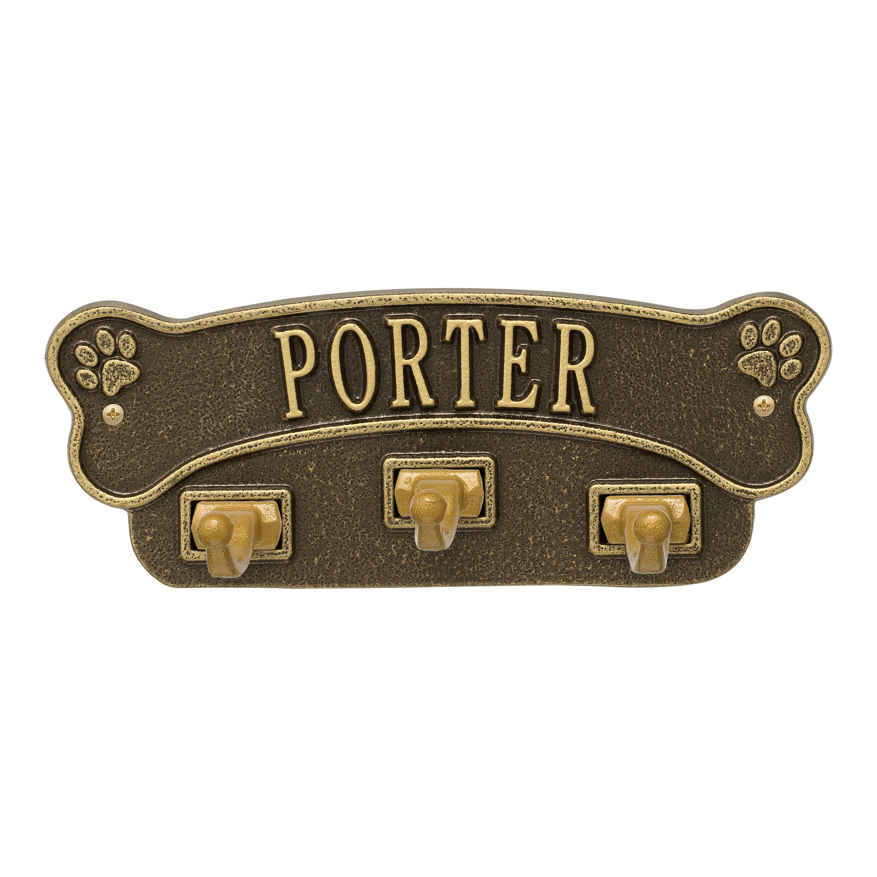 Dog Bone Personalized Wall Sign with Leash Hooks