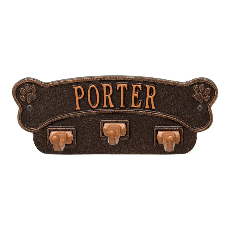Dog Bone Personalized Wall Sign with Leash Hooks