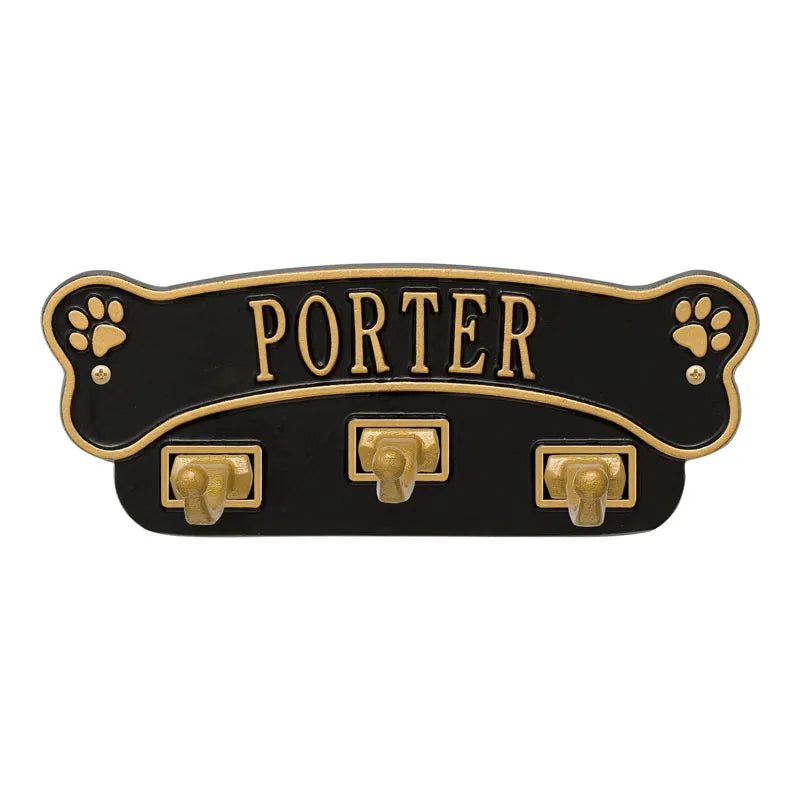 Dog Bone Personalized Wall Sign with Leash Hooks