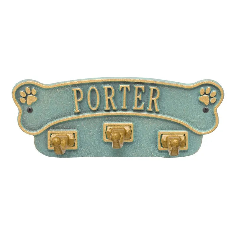 Dog Bone Personalized Wall Sign with Leash Hooks
