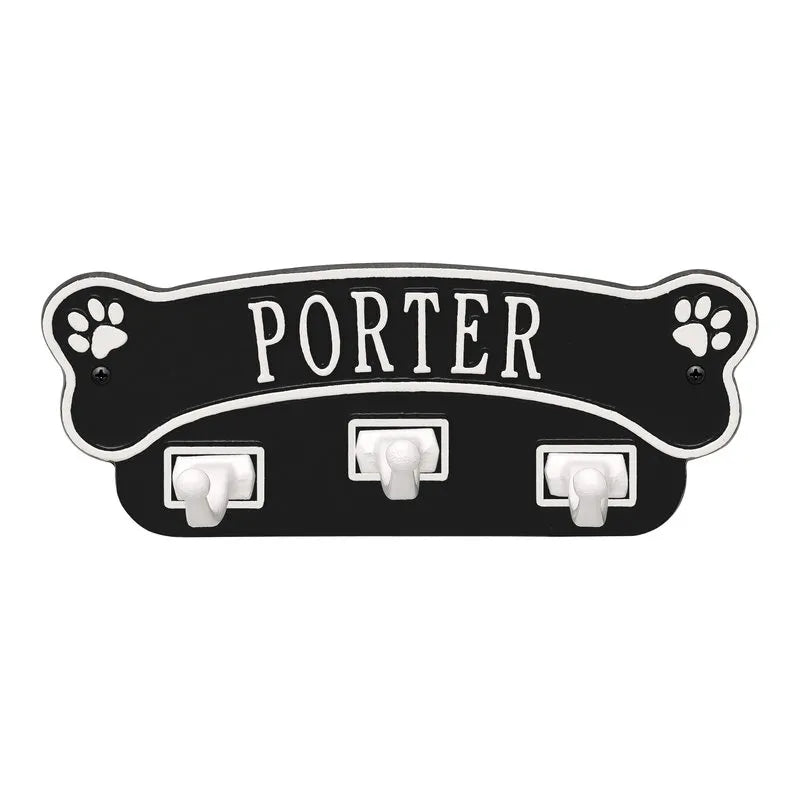 Dog Bone Personalized Wall Sign with Leash Hooks