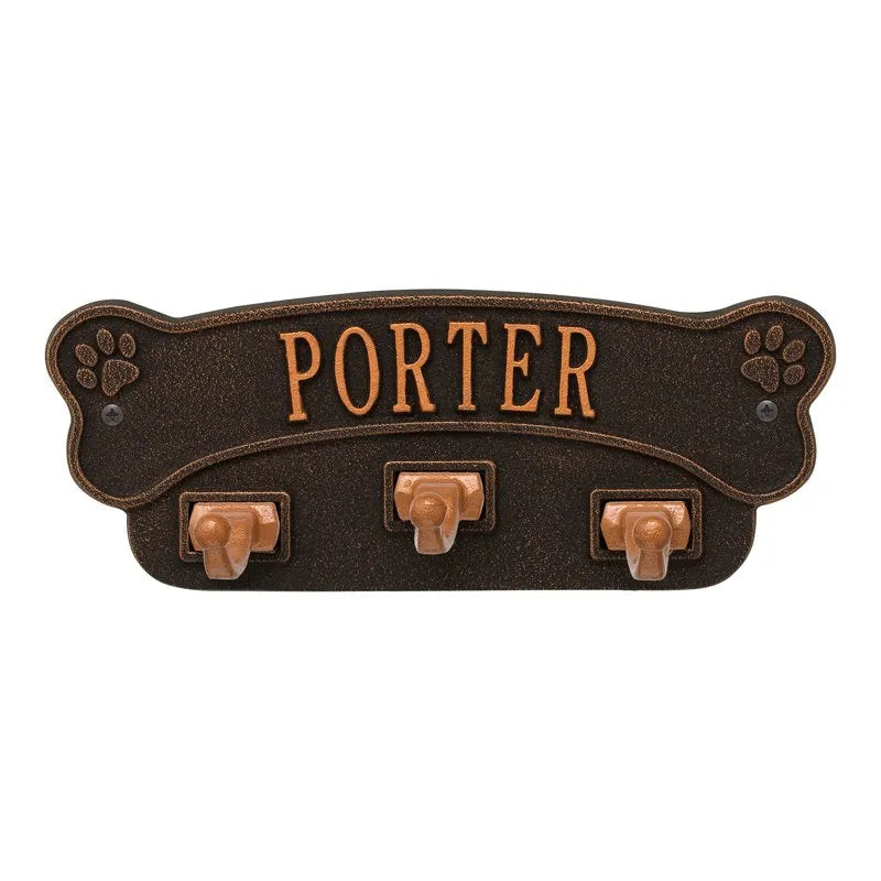 Dog Bone Personalized Wall Sign with Leash Hooks