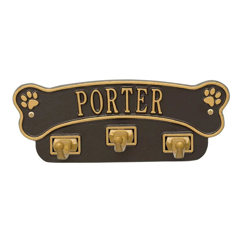 Dog Bone Personalized Wall Sign with Leash Hooks