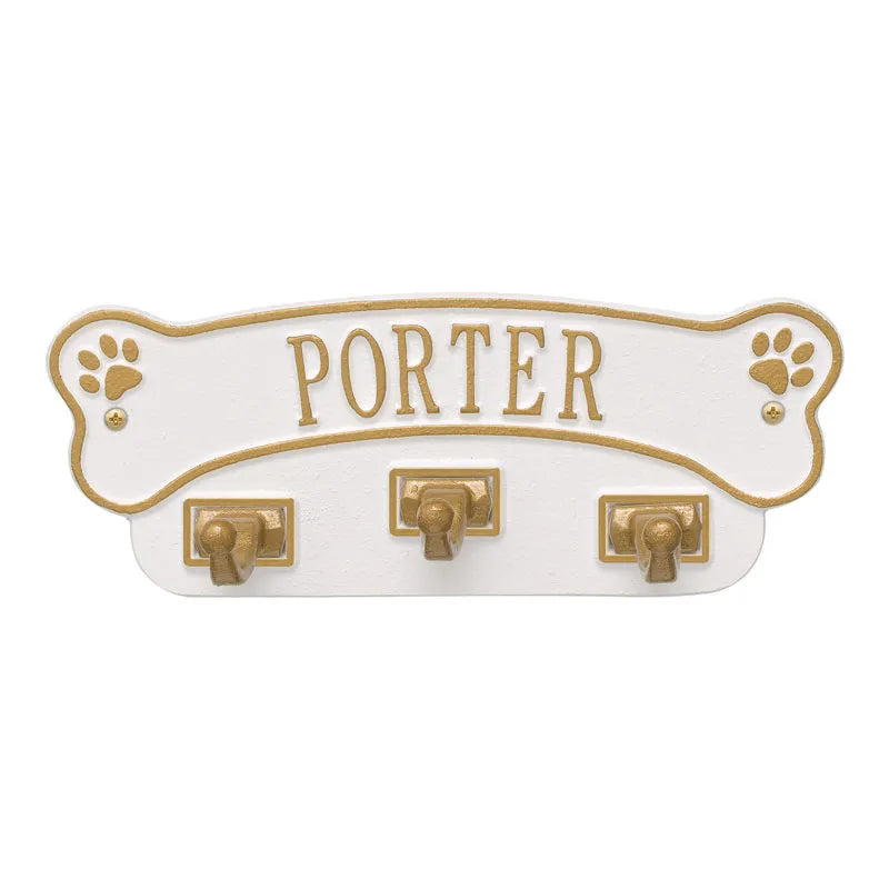 Dog Bone Personalized Wall Sign with Leash Hooks