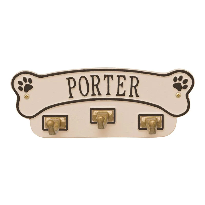 Dog Bone Personalized Wall Sign with Leash Hooks