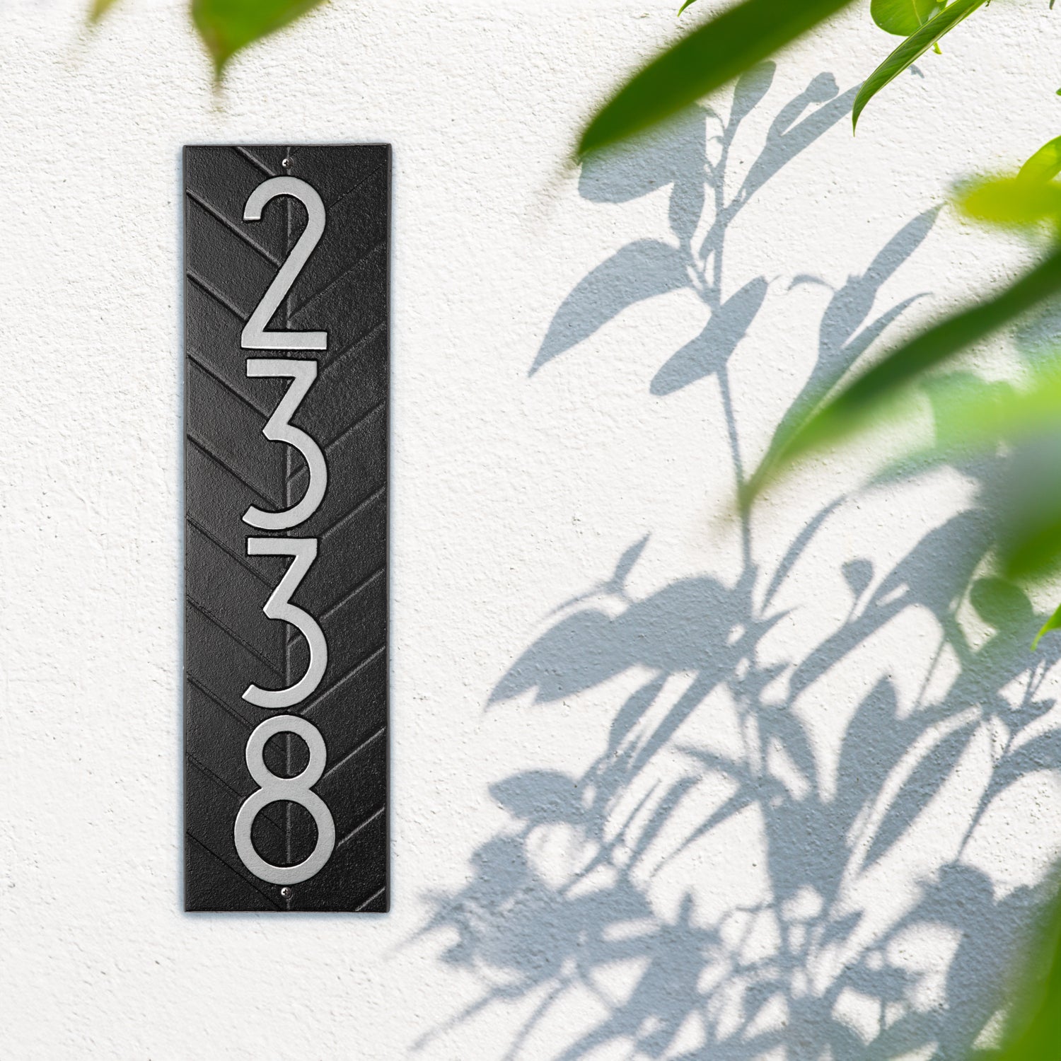 Modern Herringbone Vertical Plaque, Standard Wall 1-line