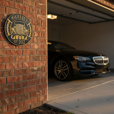 Vintage Car Garage Plaque - Standard Wall - Two Line