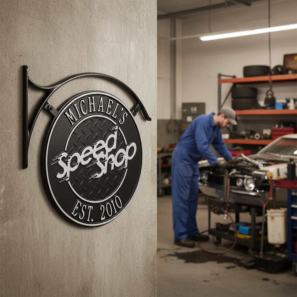 Hanging Speed Shop Plaque Package with Bracket
