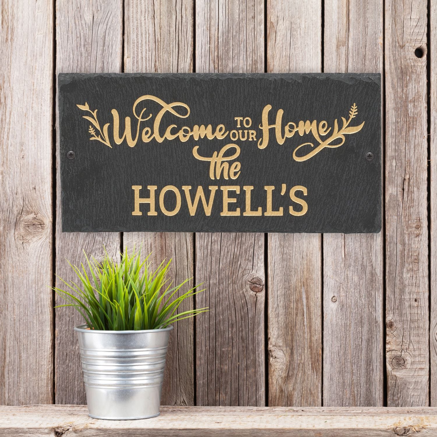 Welcome to our Home 1-Line Personalized Etched Wall Slate Sign