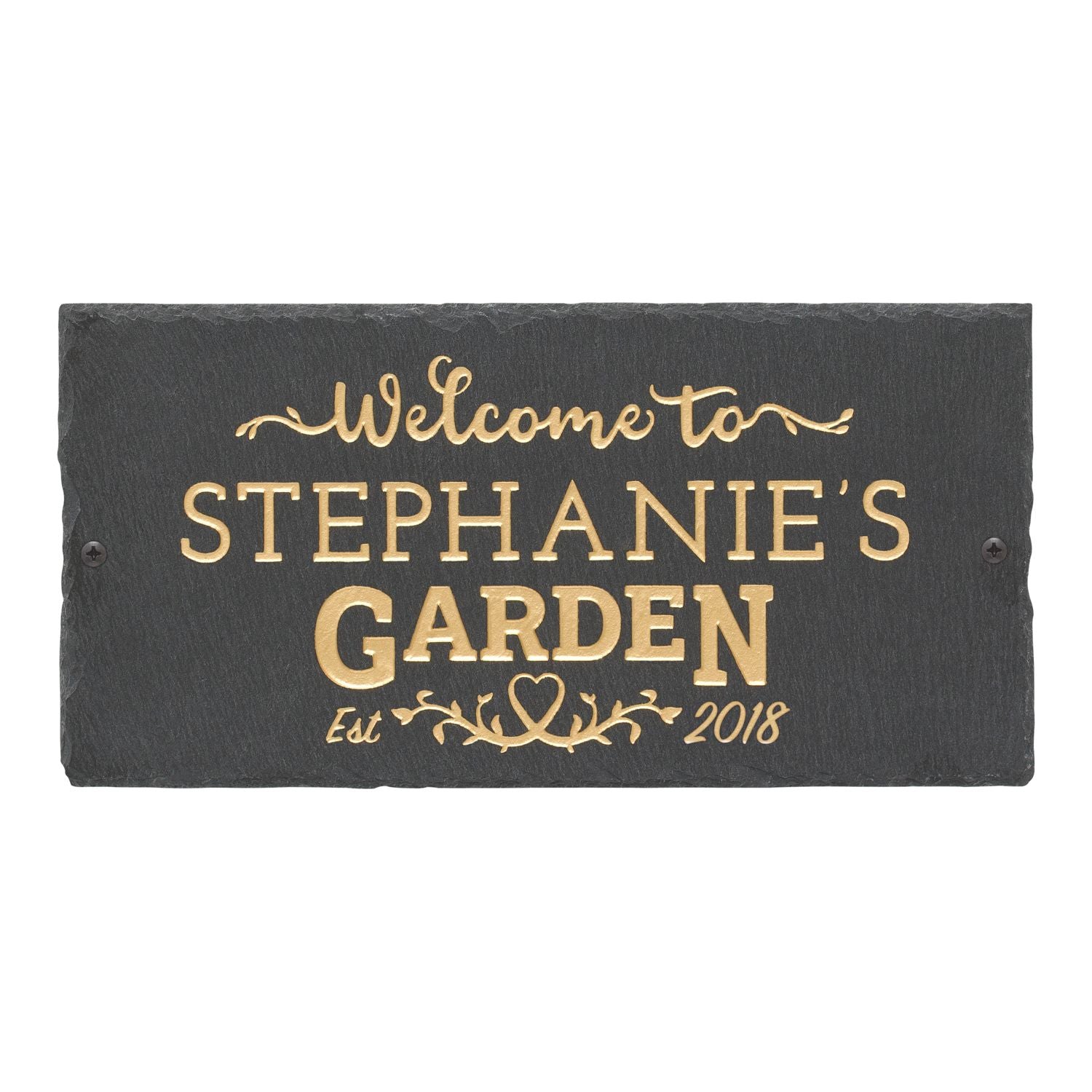 Garden Welcome 2-Line Personalized Etched Wall Slate Sign