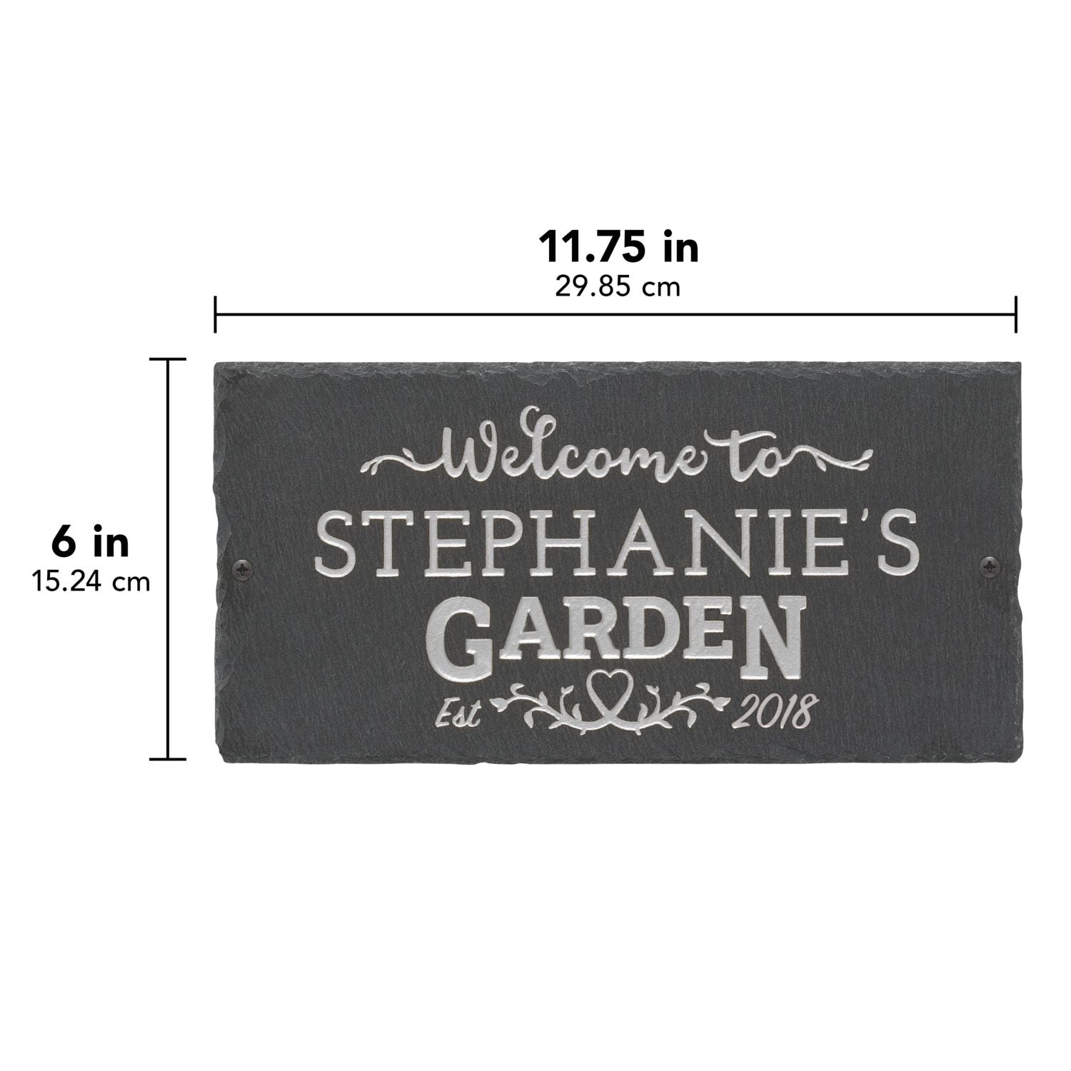 Garden Welcome 2-Line Personalized Etched Wall Slate Sign