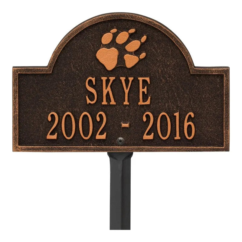 Dog Paw Arch Mini 2-Line Personalized Lawn Plaque