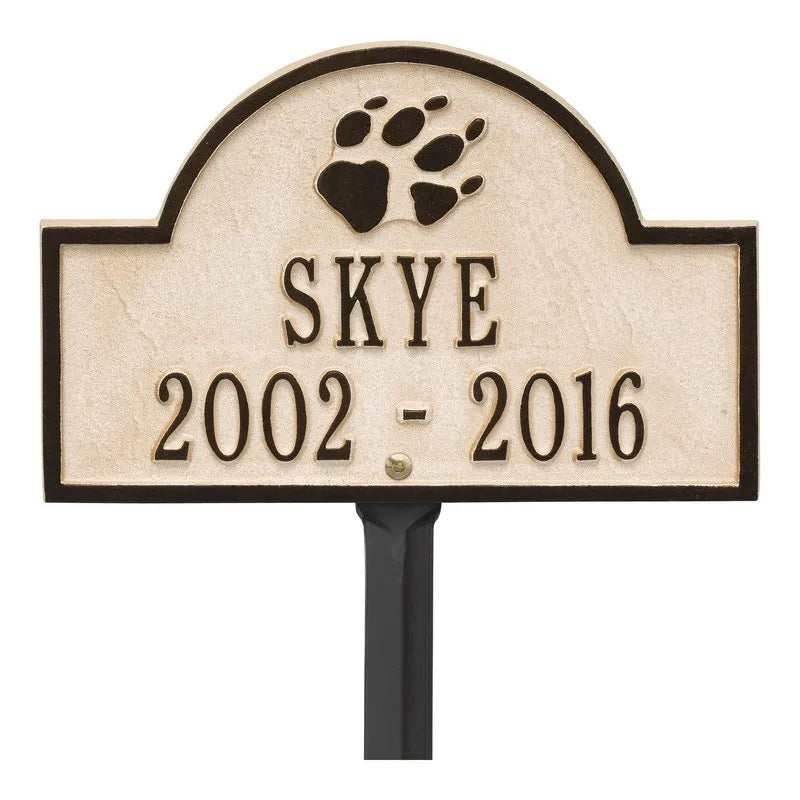 Dog Paw Arch Mini 2-Line Personalized Lawn Plaque