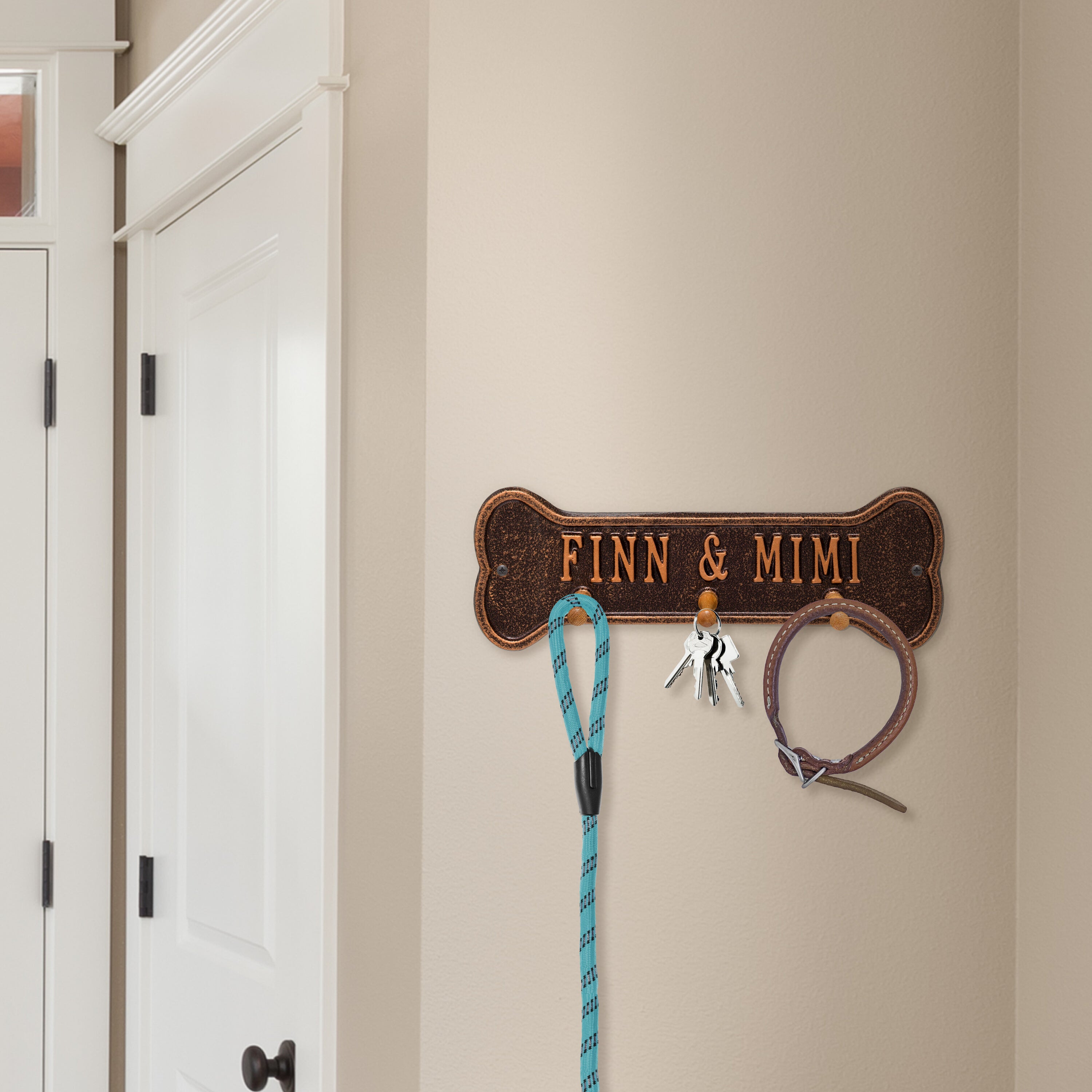 Bone Leash Holder Personalized Wall Plaque