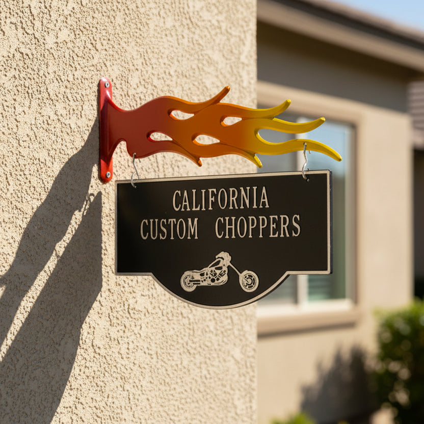 2-Sided Hanging Garage Chopper Plaque