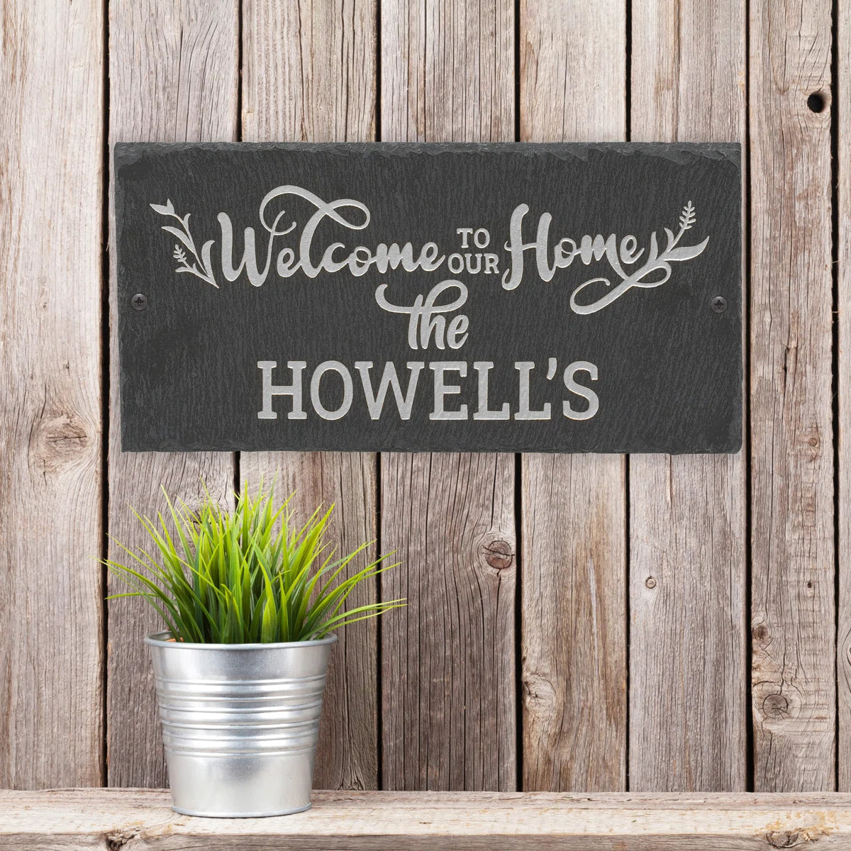 Welcome to our Home 1-Line Personalized Etched Wall Slate Sign