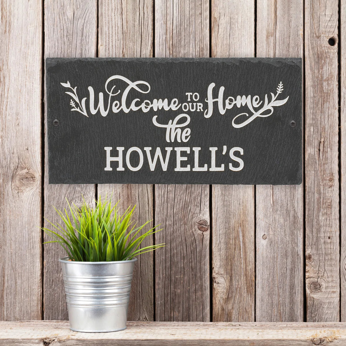 Welcome to our Home 1-Line Personalized Etched Wall Slate Sign